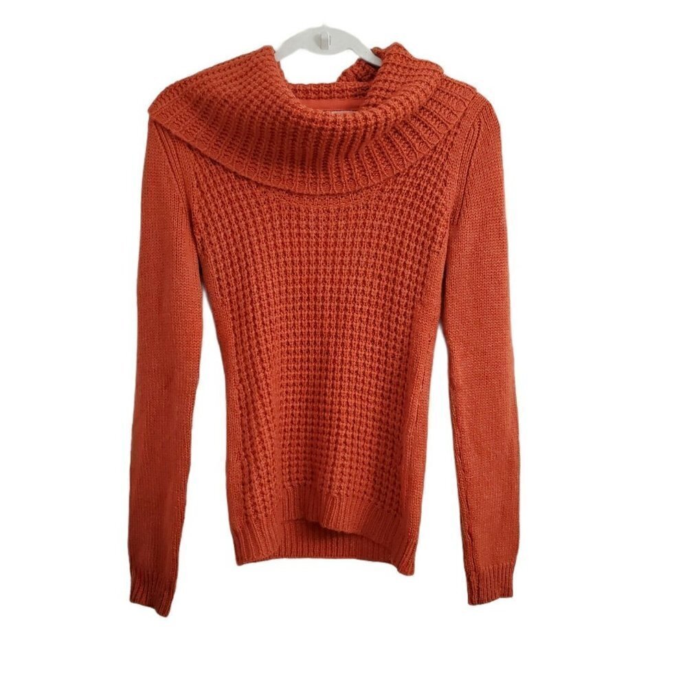 Angel of the North Anthropologie Sweater XS Wool Mohair Orange Waffle Cowl Neck